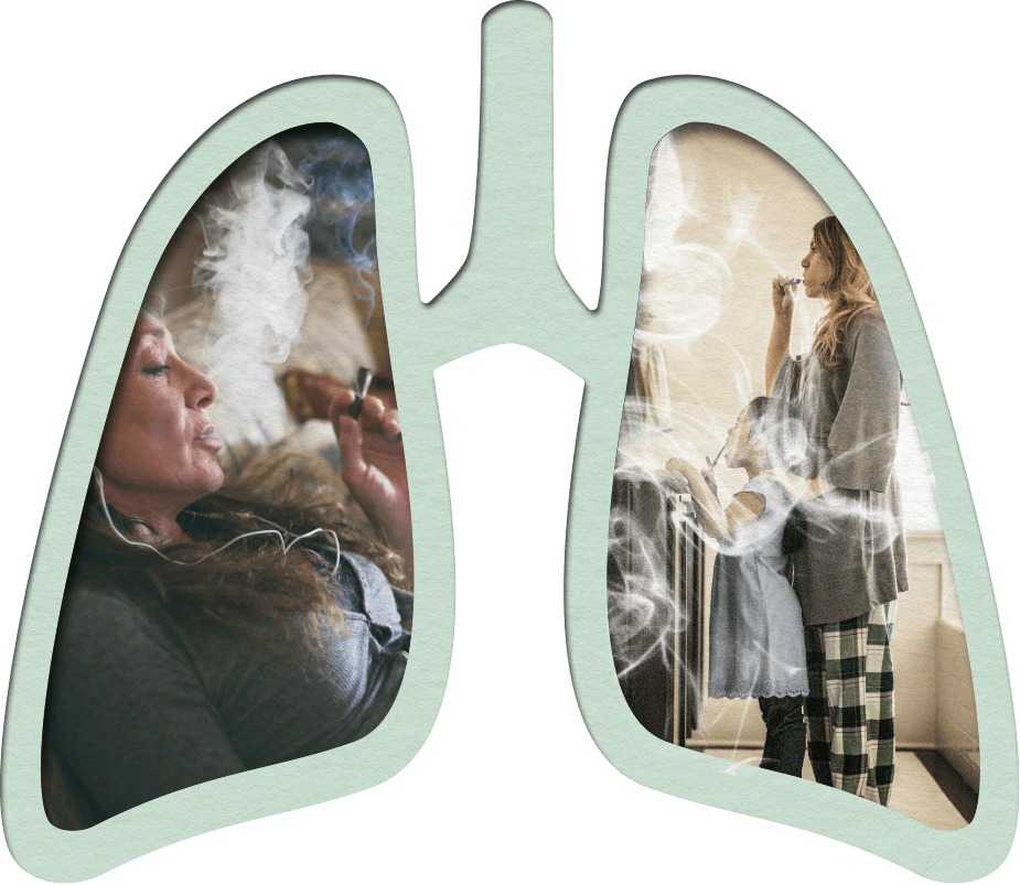 Lung graphic showing smoking or vaping indoors