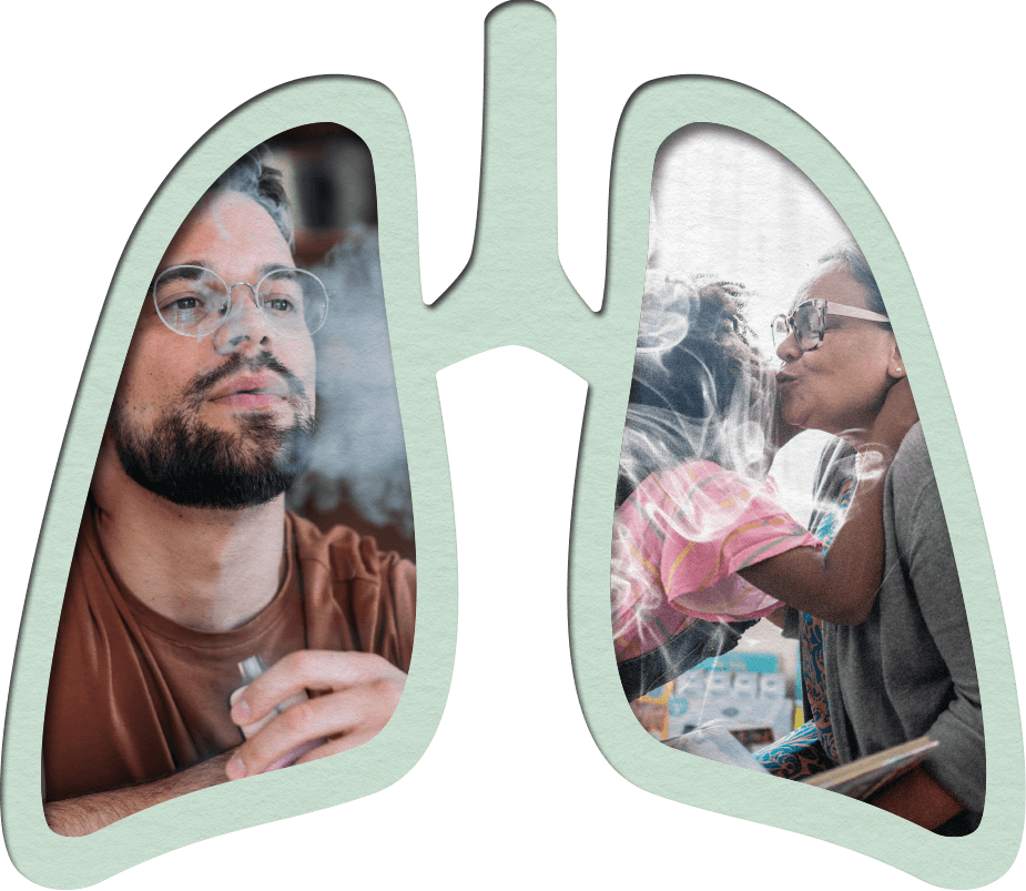 Lung graphic showing smoking or vaping indoors