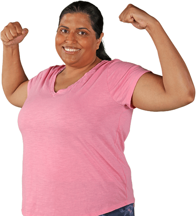 Person flexing and smiling