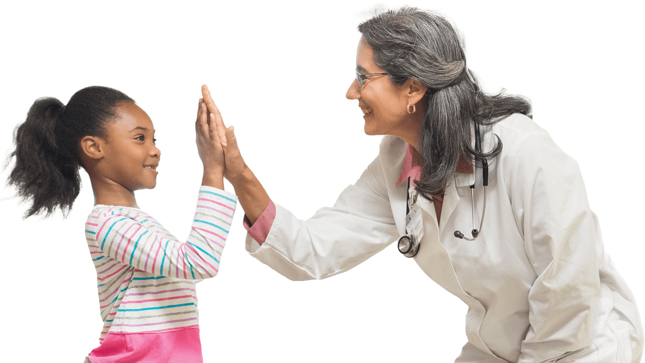 A health care provider and a child sharing a high five