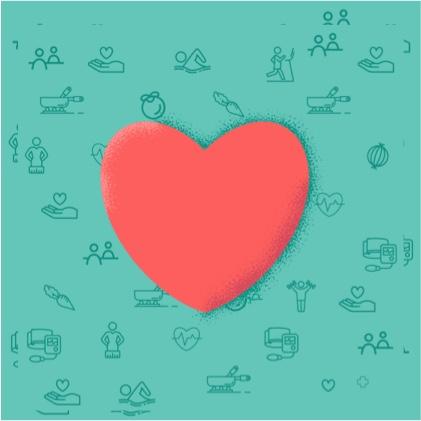 An illustrated heart in a circle