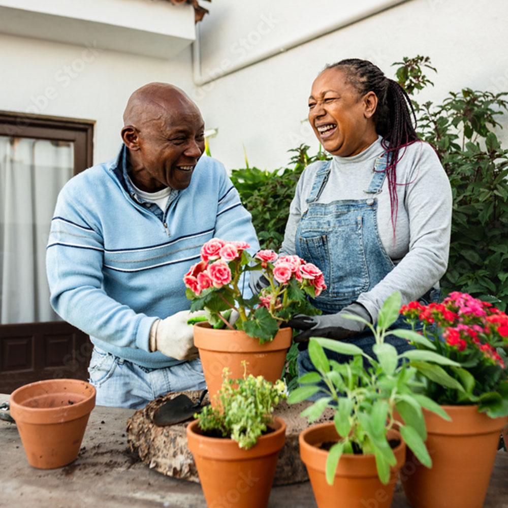 Couple gardening at home.