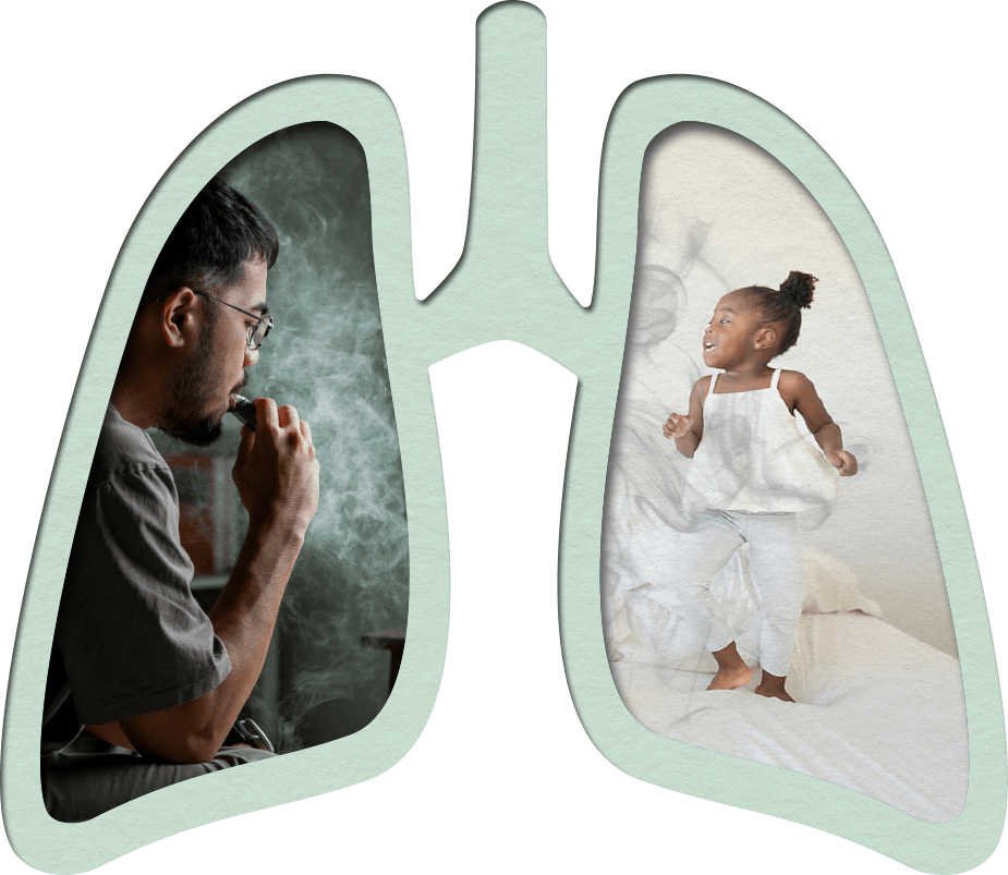 Lung graphic showing smoking or vaping indoors