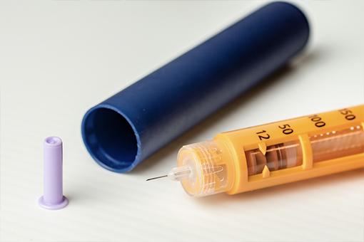 Medical syringe used for diabetes care.