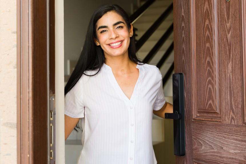 A standing in a doorway.