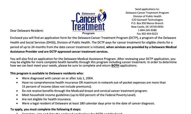 Delaware Cancer Treatment Program Application