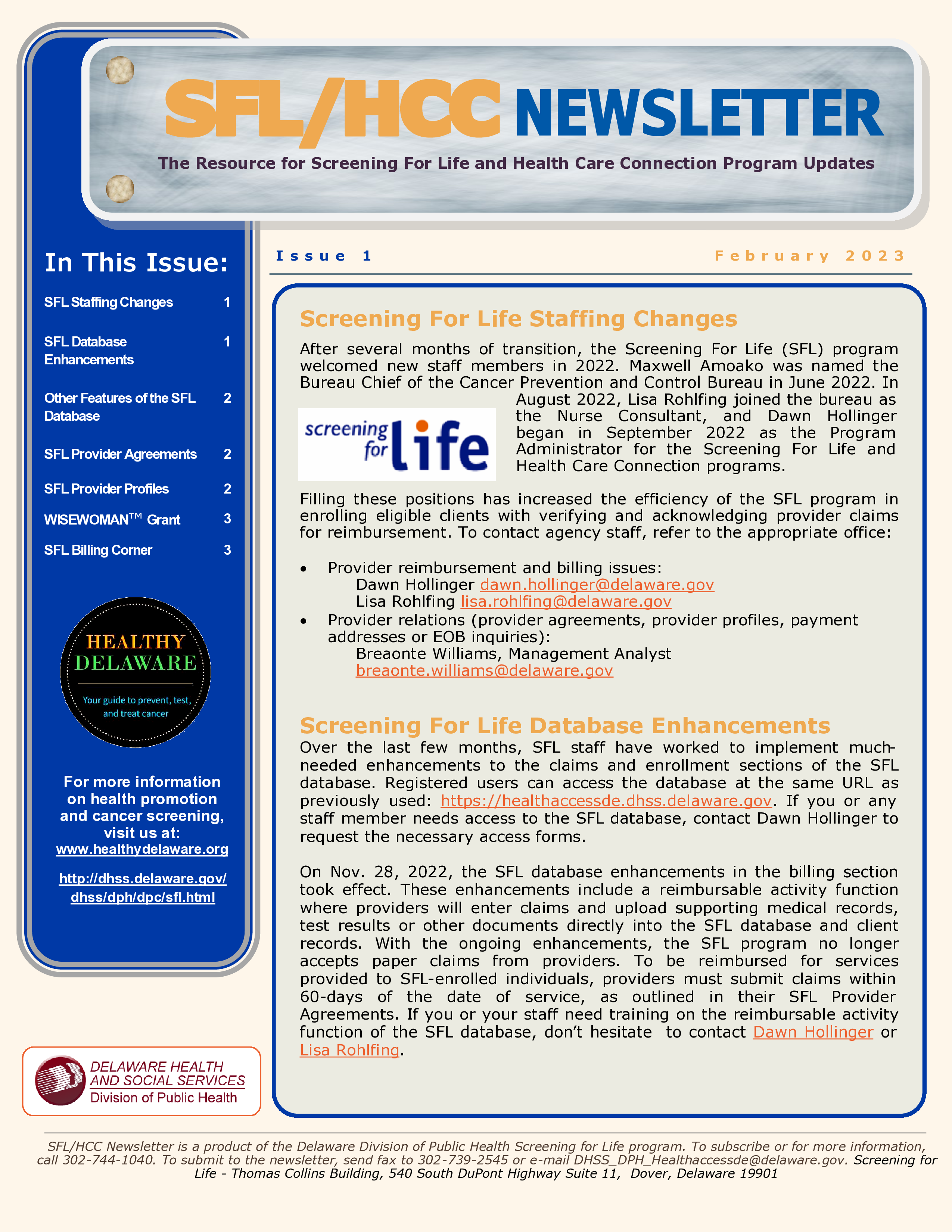 SFL / CHAP Newsletter Feb 2023