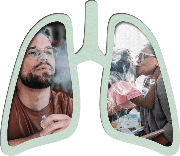 Lung graphic showing smoking/vaping indoors